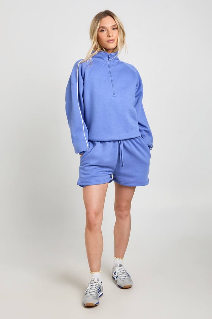 boohoo Dames Petite Half-zip Sweater Met Pijpendetail Korte Joggingpak | Lila | Maat: XS