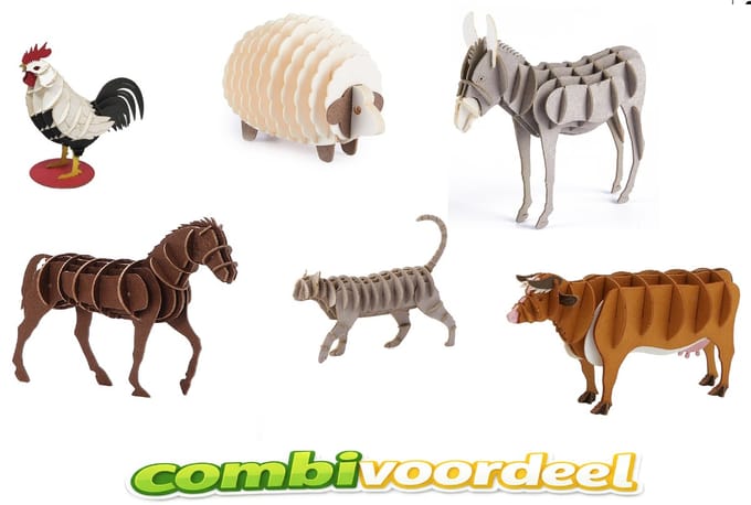 Combivoordeel modelbouw papiermodellen van 6 verschillende boerderijdieren