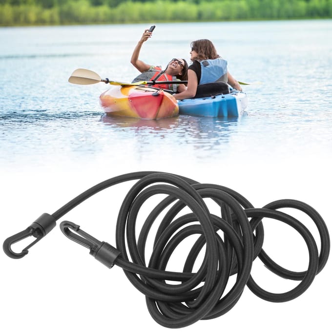 Corde Élastique Kayak Latex Corde Bungee Canoë Accessoire Bateau Léger avec Crochets 6mm x 2.5m black