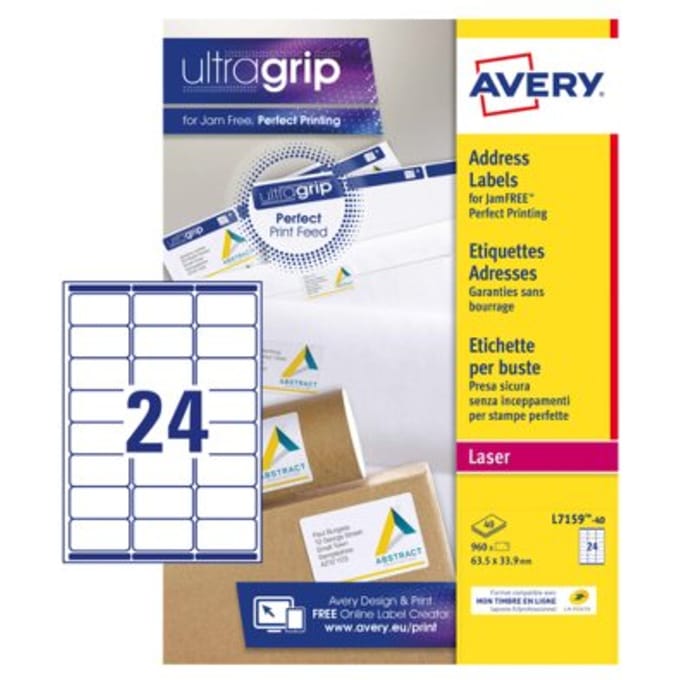 Etiket Avery L7159-40 63.5x33.9mm wit 960 stuks