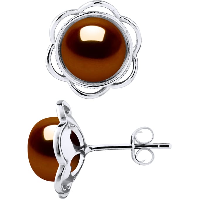 Stud Oorbellen FLOWER Beads Freshwater 89mm Knopen van de Chocolade 925