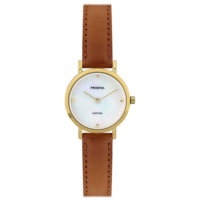 Prisma horloge P.1403 titanium parelmoer wit 26mm 5ATM goudkleurig