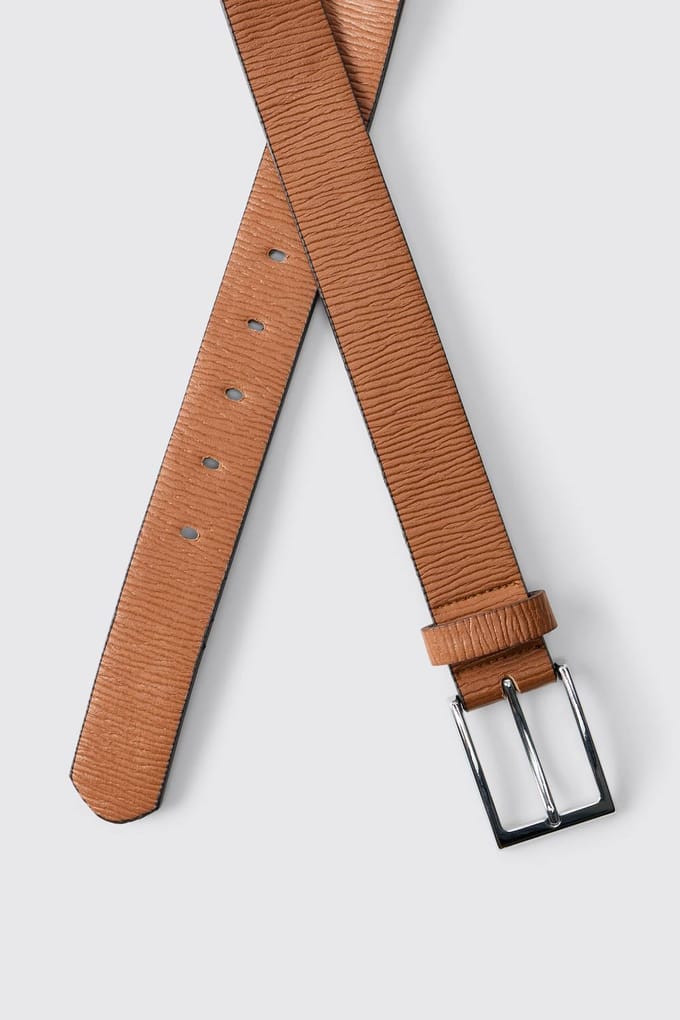 Horizontal Textured PU Belt In Tan Brown | Size Small
