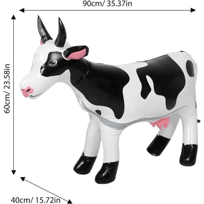 Figurines animales de vache gonflables en PVC, décorations de fête à la ferme 90x60cm blanc