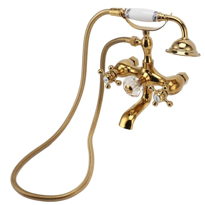 Antiek Messing Douchesysteem Wandmontage Messing Handdouche met Kruisgreep Bad beige