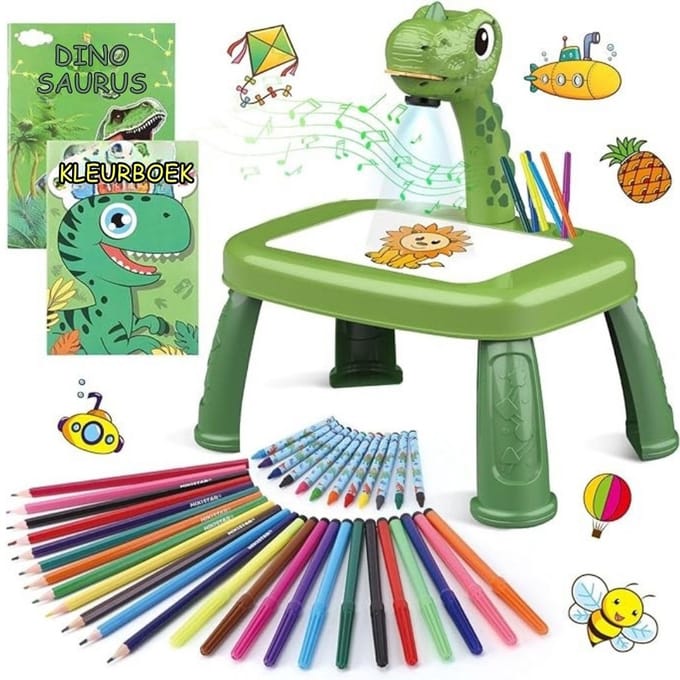 DYNA® Tekenprojector Kinderen - Tekenprojector - Kinder Tekenprojector - met Tafeletje - Groen - 32cm x 32cm x 37cm