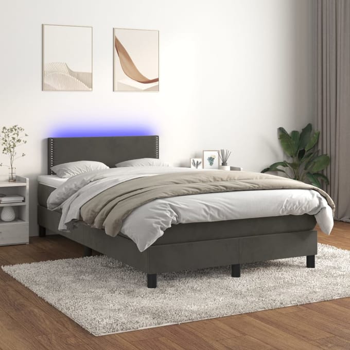 vidaXL - Boxspring - met - matras - en - LED - fluweel - donkergrijs - 120x200 - cm