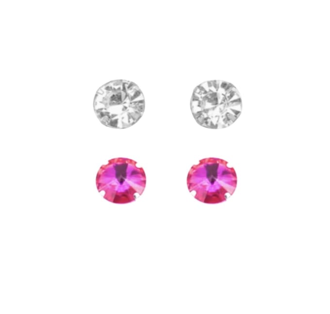 Magneet oorbellen -2 paar -licht roze en wit 7 mm- geen gaatje- Charme Bijoux