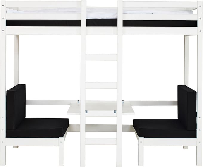 BasicJumbo hoogslaper met zwarte bank, bureau en incl. lattenbodems.