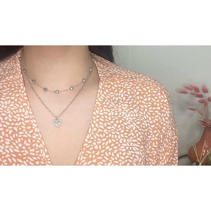 2 Lagen hartjes ketting | zilver gekleurd