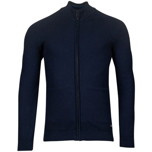 Baileys Vest Combed Cotton Cardigan Zip Allover Structure Knit Dark Blue / male