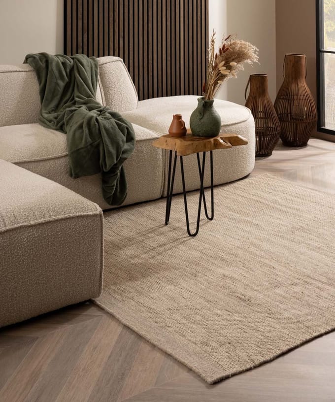 Wollen vloerkleed vierkant - Ulstein naturel/grijs 120x120
