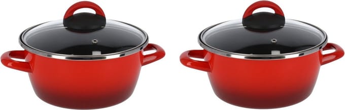 Magefesa Pan - Set van 2x stuks - met glazen deksel - rood - 20 cm - 5 liter - RVS - kookpan - soeppan - pannen Cuenca