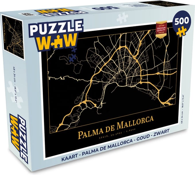 Puzzel Kaart - Palma de Mallorca - Goud - Zwart - Legpuzzel - Puzzel 500 stukjes