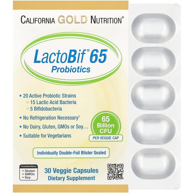 California Gold Nutrition, LactoBif 65 Probioticum, 65 Miljard KVE, 30 Plantaardige Capsules