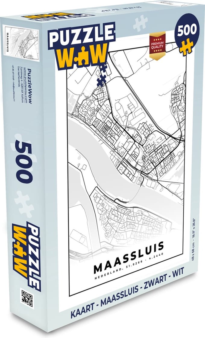 Puzzel Kaart - Maassluis - Zwart - Wit - Legpuzzel - Puzzel 500 stukjes