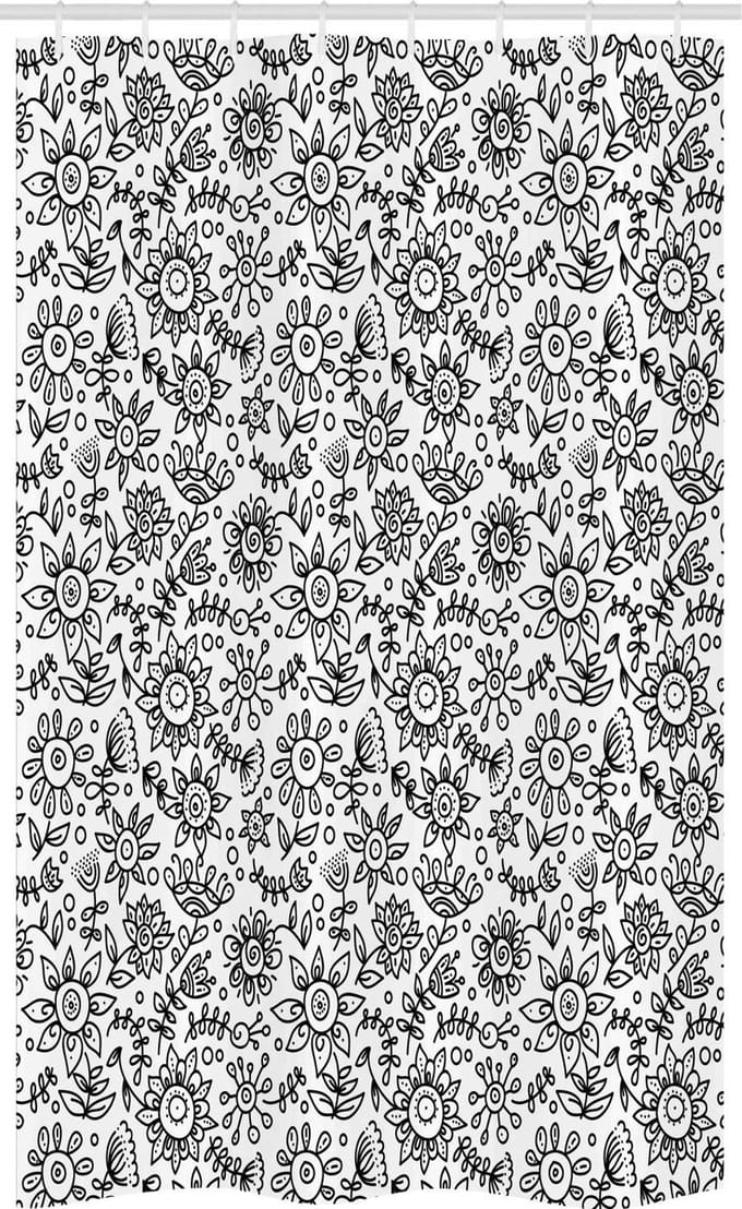 ABAKUHAUS Douchegordijn – Zwart-Wit Floral Schets – 120x180