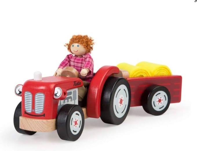 Tidlo Wooden Tractor with Trailer