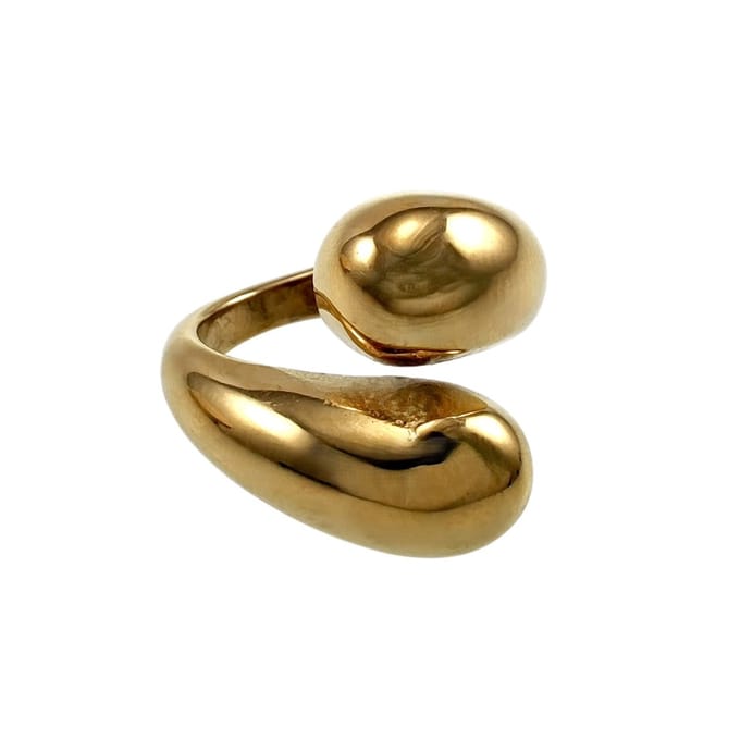 Ring Dames - Verguld RVS - Minimalistische Open Ring met Druppelvormen