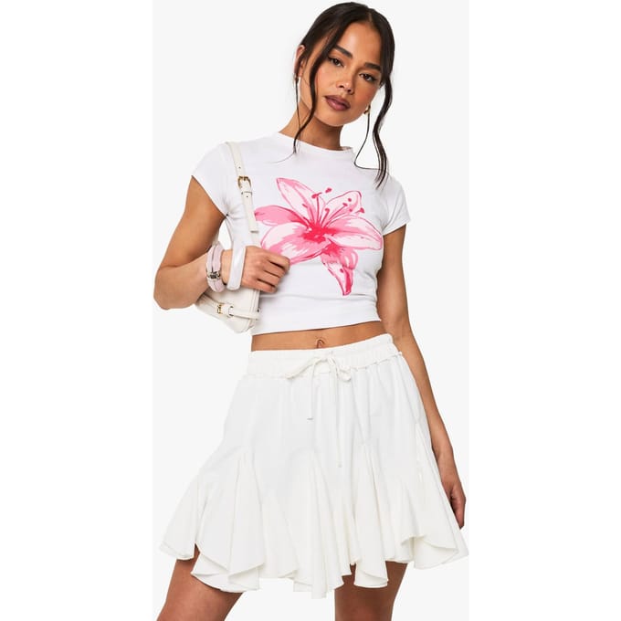 boohoo Dames Large Flower Fitted T-Shirt | Wit | Maat: Small