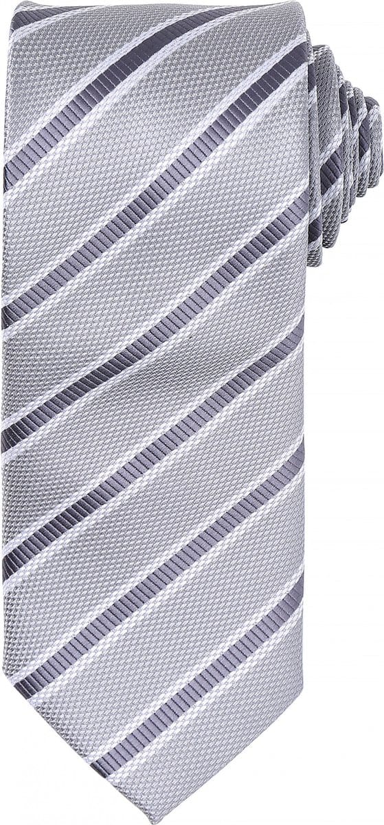 Premier Waffle Stripe tie PR783 - Silver / Dark Grey - One size