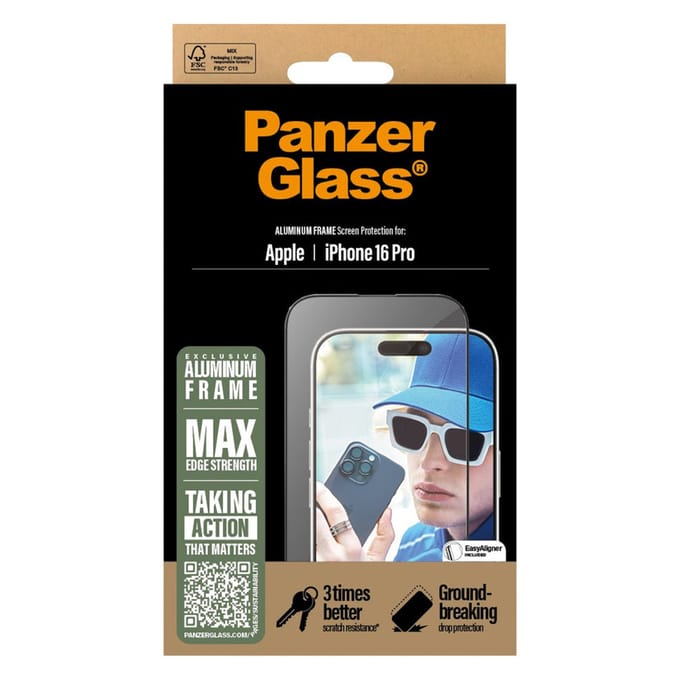 PanzerGlass Screenprotector geschikt voor Apple iPhone 16 Pro Glazen | PanzerGlass Ultra-Wide Fit Screenprotector - Case Friendly + Installatie Frame
