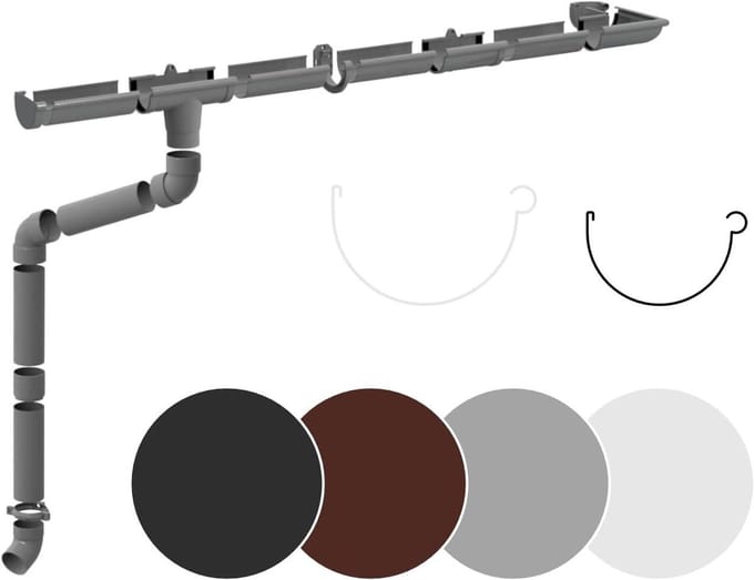 Regengoot Set - Dakgoot PVC - Water Afvoeren - Compleet Systeem - 6 Meter - Grijs