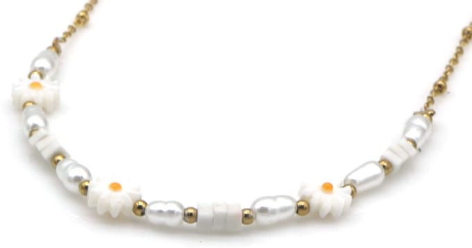 Damesketting – RVS – Bloemenmotief – Goud – 40-45cm