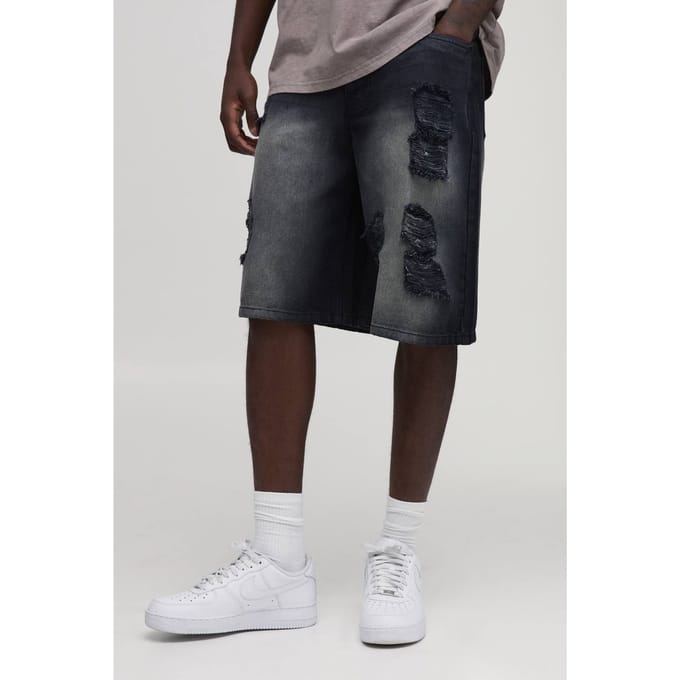 Extreme Baggy Gescheurde Denim Shorts | Washed Black | Size 36