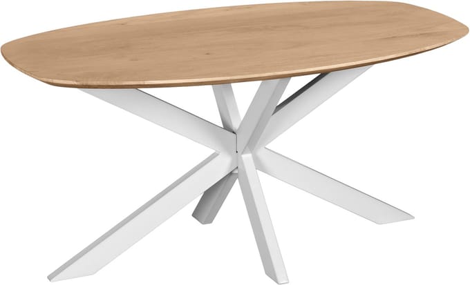 QUVIO Eettafel Sofia - Deens ovaal - 160x90 cm - Witte kruispoot - FSC® gecertificeerd mangohout - Naturel