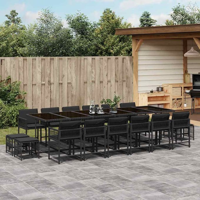 vidaXL - 17-delige - Tuinset - met - kussens - poly - rattan - zwart