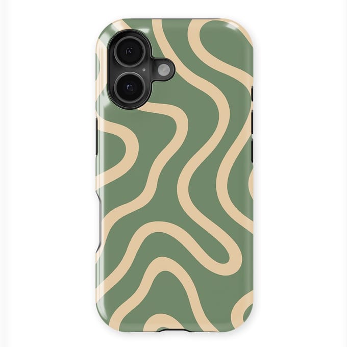 DripCase Curvy Lines Hoesje geschikt voor iPhone 16 Plus | Backcover met Mag | Design Tough Case geschikt voor iPhone 16 Plus Olive Drift