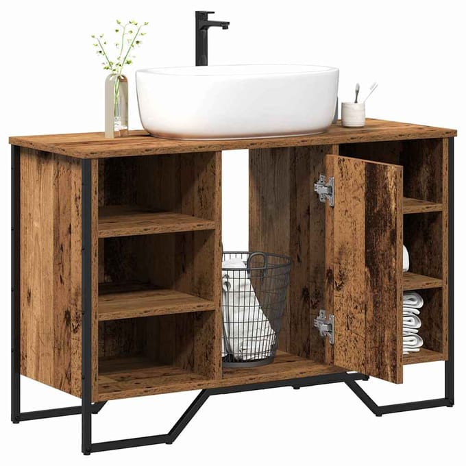 vidaXL - Wastafel - kabinet - voor - de - badkamer - Oud - Hout - 91 - x - 35 - x - 60 - cm