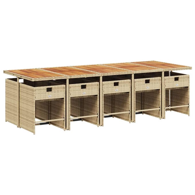 vidaXL - 11-delige - Tuinset - met - kussens - poly - rattan - beige