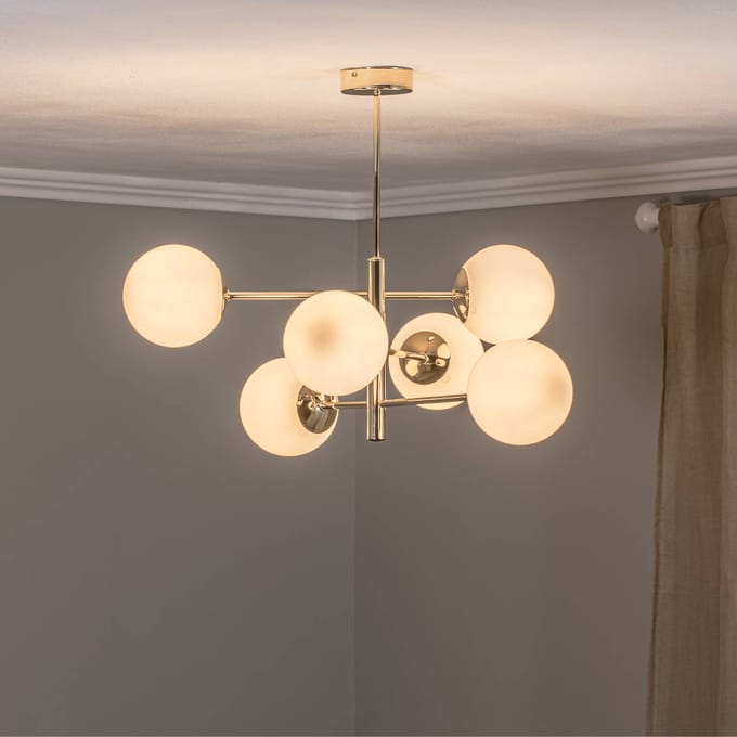 Euluna Hanglamp Aurora, goudkleurig, 6-lamps, glas, metaal