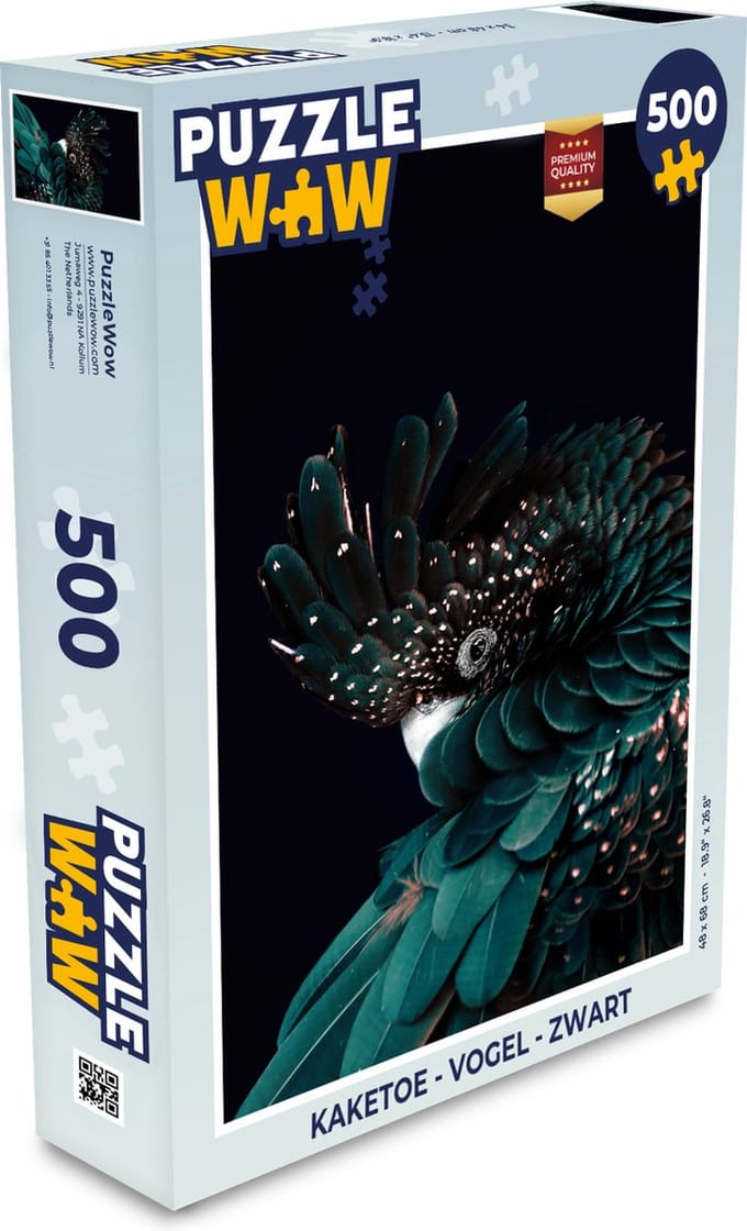 Puzzel Kaketoe - Vogel - Zwart - Legpuzzel - Puzzel 500 stukjes