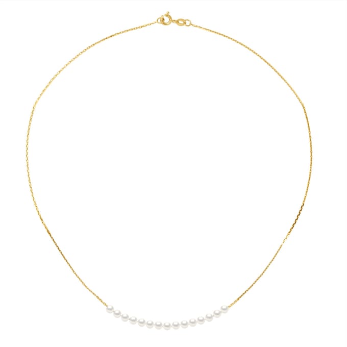 Curb Ketting 15 gekweekte parels White Yellow Gold