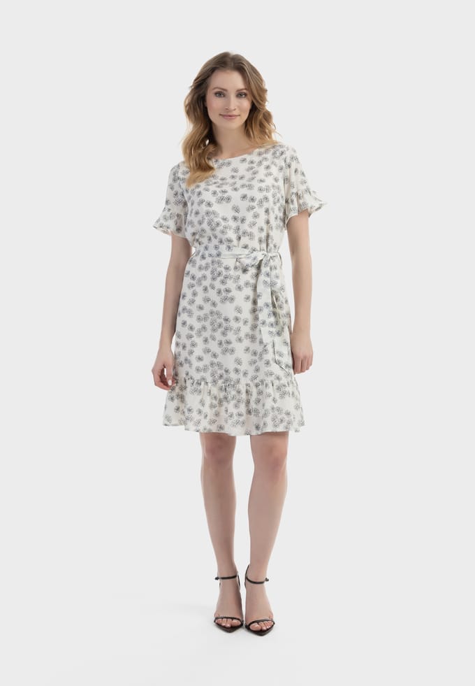 usha midi-jurk met ruches Dames wol wit zwart
