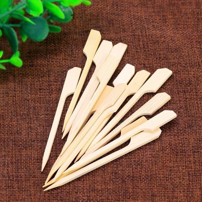 100 STUKS Barbecue Bamboe Spiezen Wegwerp Bamboe Stok Barbecue Peddel Spiezen beige