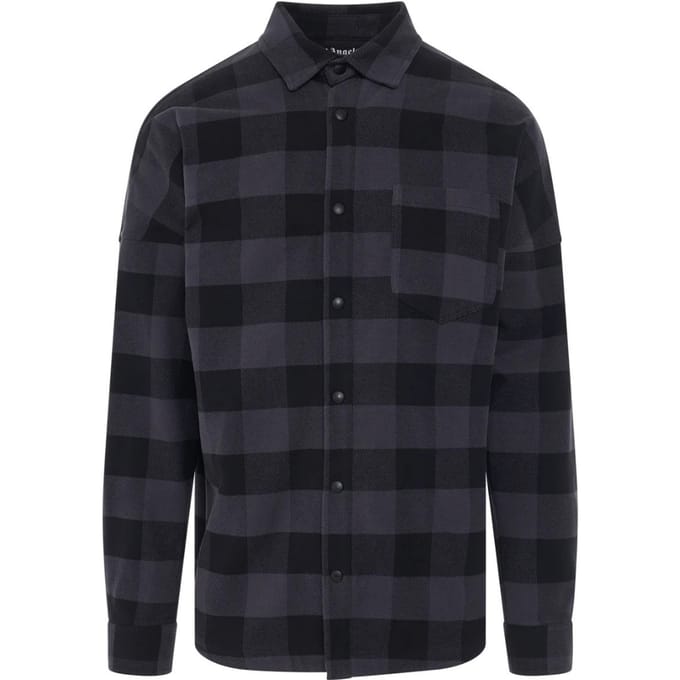 Palm Angels Curved Logo Checked Black Shirt