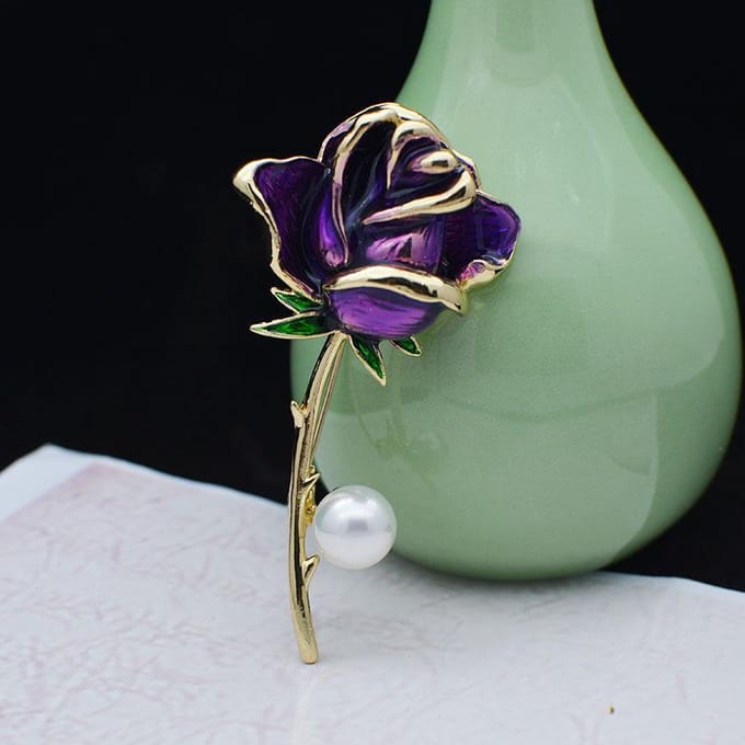 Broche Perle Goutte d'Huile Peinte à la Main Broche Fleur Rose Corsage Pull Accessoire de Mode Sauvage gray