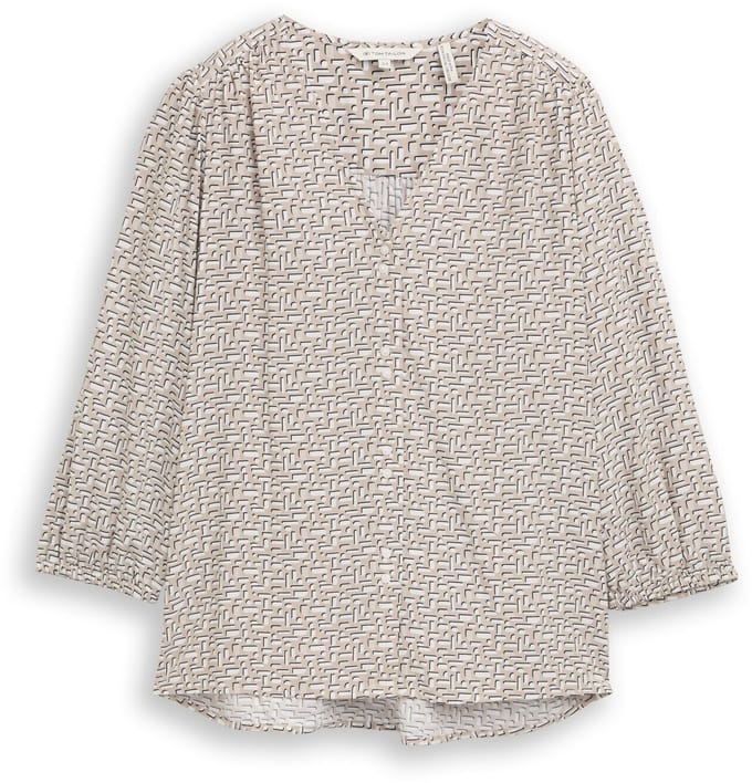 Tom Tailor - Blouse van viscose - Maat 38 - soft taupe geometric minimal