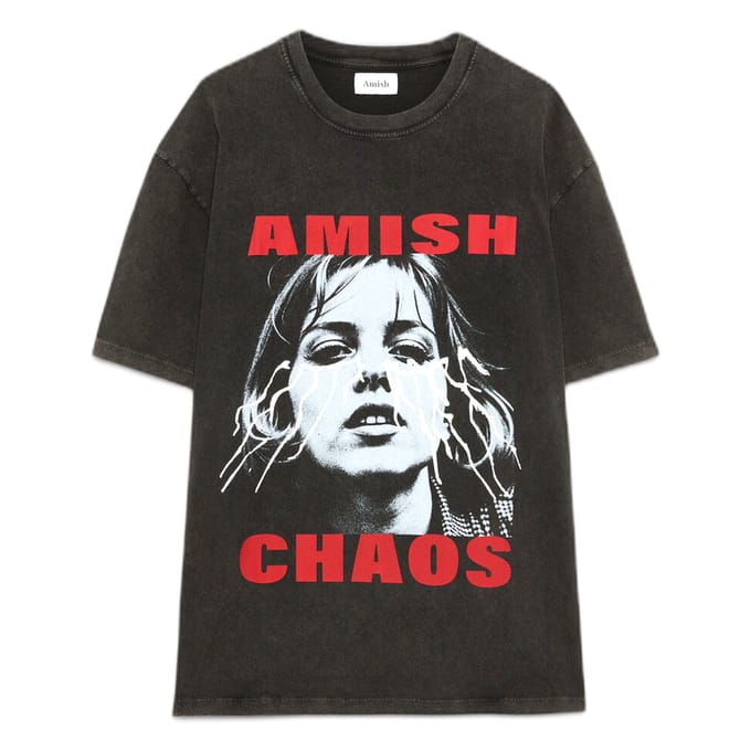 T-shirt Amish jersey chaos pigment steen - zwart