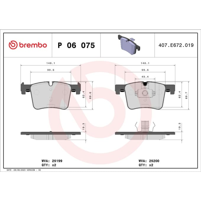 Remblokset BREMBO P 06 075, voor