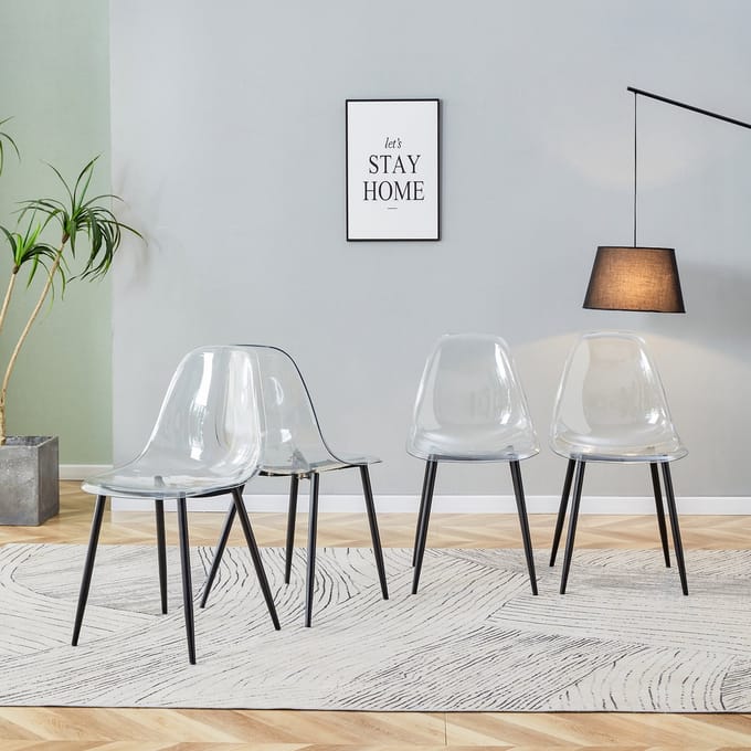MODFU - Set Van 4 Eetkamerstoelen - Ergonomisch - Modern - Voor Eetkamer - Kunststof En Metaal - Zwart Transparant