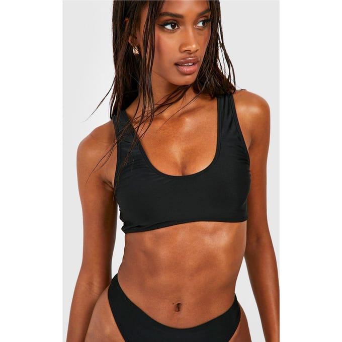 boohoo Dames Essentials Scoop Bikini Top | Zwart | Maat: 38