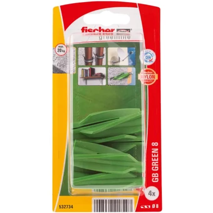 Fischer gasbetonplug GB Green Ø 8 - Max 20 kg - 4 stuks
