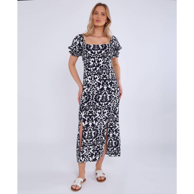Marine Mouwen Split Viscose Midi Dress