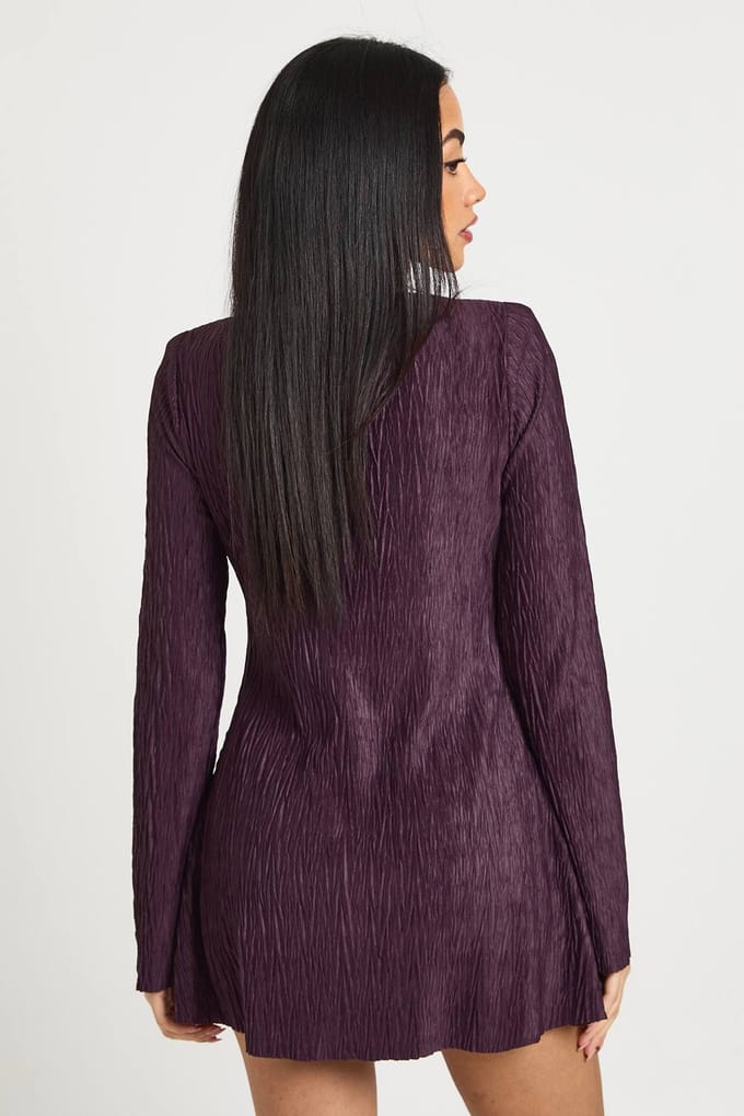 boohoo Dames Getextureerde Wijduitlopende Mouw Shift Jurk | Pruim | Maat: 36