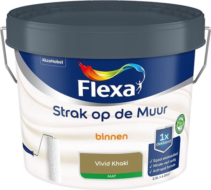 Flexa - Strak Op De Muur Binnen Mat - Vivid Khaki - Mengverf - 2,5 L